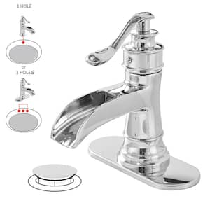 Waterfall Single Hole Single-Handle Low-Arc Bathroom Faucet With Pop-up Drain Assembly in Polished Chrome
