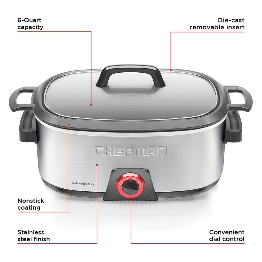 Chefman 6-Quart Stainless Steel Nonstick Slow Cooker