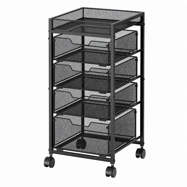 1 Piece Wheeled 5-Tier Metal Rolling Storage Cart, Fruit Baskets with Top Basket and Pull-out Drawers for Fruit Snack