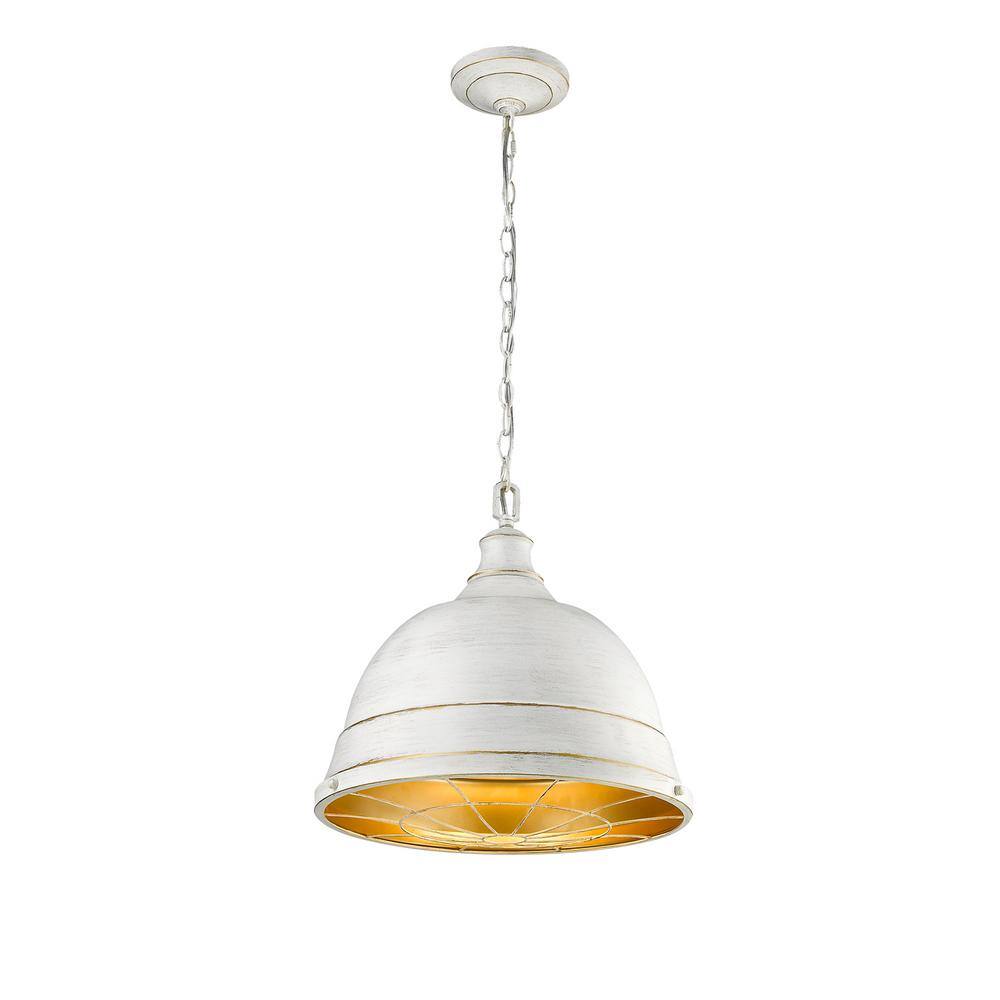 French White Rustic 16.5" Steel Pendant with Gold Accents