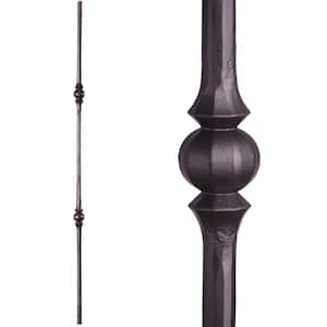 Tuscan Round Hammered 44 in. x 0.5625 in. Satin Black Double Sphere Solid Wrought Iron Baluster