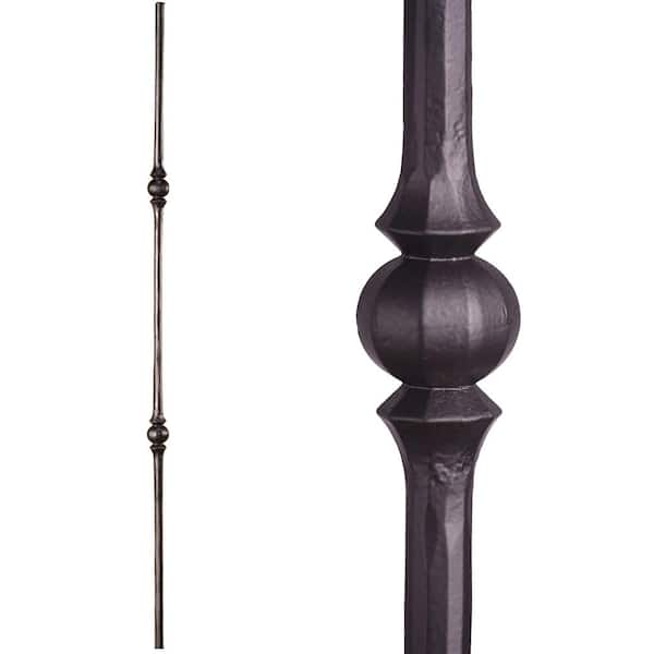 Tuscan Round Hammered 44 in. x 0.5625 in. Satin Black Double Sphere Solid Wrought Iron Baluster