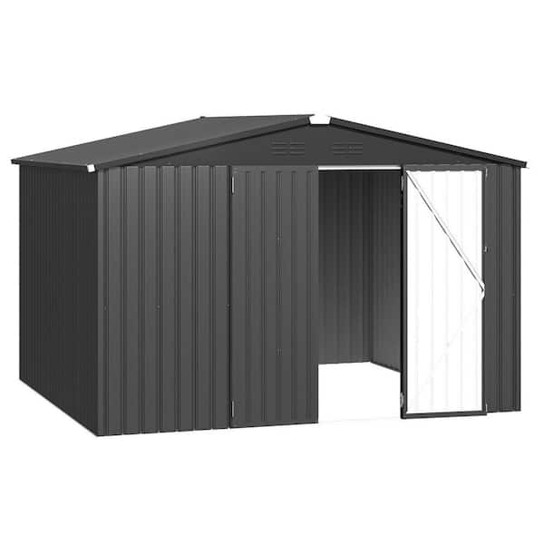 10 ft. W x 8 ft. D Dark Grey Metal Storage Shed with Lockable Doors for Garden, Backyard, Patio (80 sq. ft. )