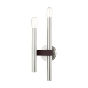 Brenham 6.5 in. 2-Light Brushed Nickel with Bronze Accents Double Sconce