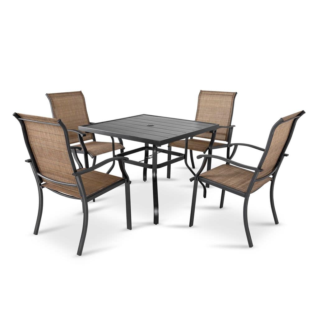 Nuu Garden 5-Pieces Rust-Free Metal Outdoor Patio Dining Set with 4 Textilene Dining Chairs and Square Dining Table SID006-04-HD01