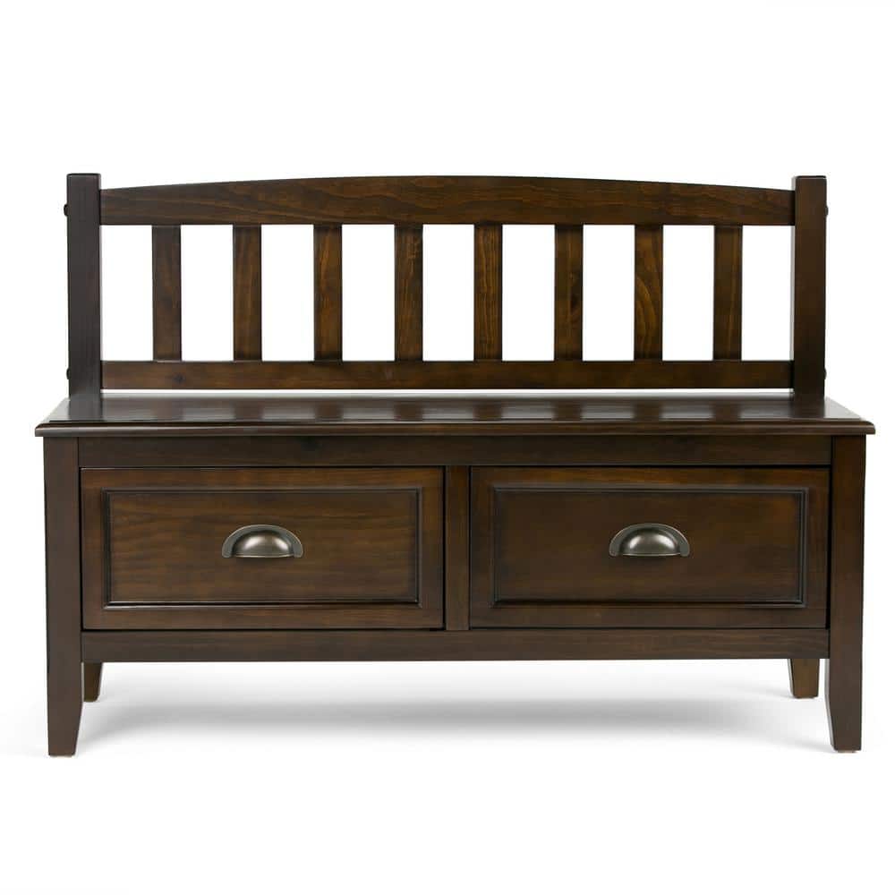 Mahogany Brown Solid Wood Entryway Storage Bench with Drawers