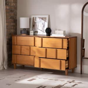 Modern Caramel 6-Drawer 60 in. Wood Dresser with Vertical Accents