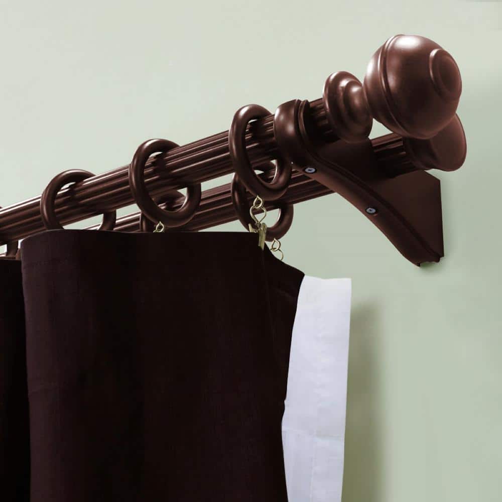 Antique Mahogany Wood Curtain Rings with Clips, Set of 7