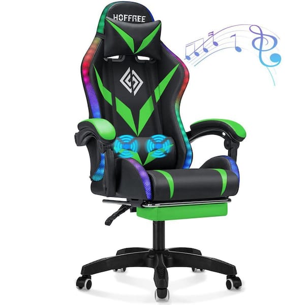 Hoffree Faux Leather Massage Reclining Ergonomic Gaming Chair in