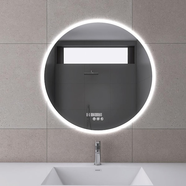 OLUMAT 24 in. W x 24 in. H Round Frameless Wall-Mounted Bathroom Vanity Mirror
