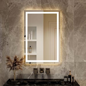 26 in. W x 38 in. H LED Light Anti-Fog Rectangular Frameless Wall Bathroom Vanity Mirror White