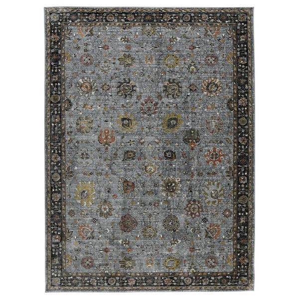HomeRoots 5 ft. x 8 ft. Black Gray and Brown Floral Medallion Area Rug ...
