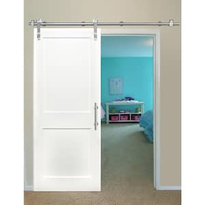 36 in. x 84 in. Shaker 2-Panel Primed Wood Interior Sliding Barn Door with Round Stainless Steel Hardware Kit