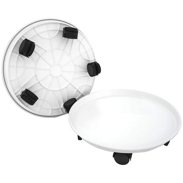 15.5  in. W x 4.1  in. H White Plastic Movable Plant Saucer Caddy with Easy Moving Caster Wheels (2-Pack)