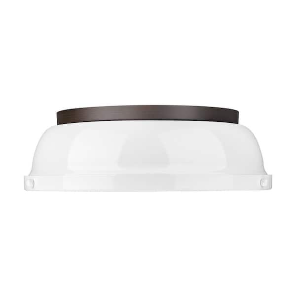 Duncan 14 in. 2-Light Rubbed Bronze Flush Mount with White Shade and No Bulbs Included 1-Pack