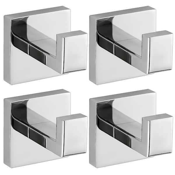 4 Pack Wall Mounted Stainless Steel J-Hook Towel Hook in Chrome Polished for Hanging Towels, Robes, Coats in Bathroom