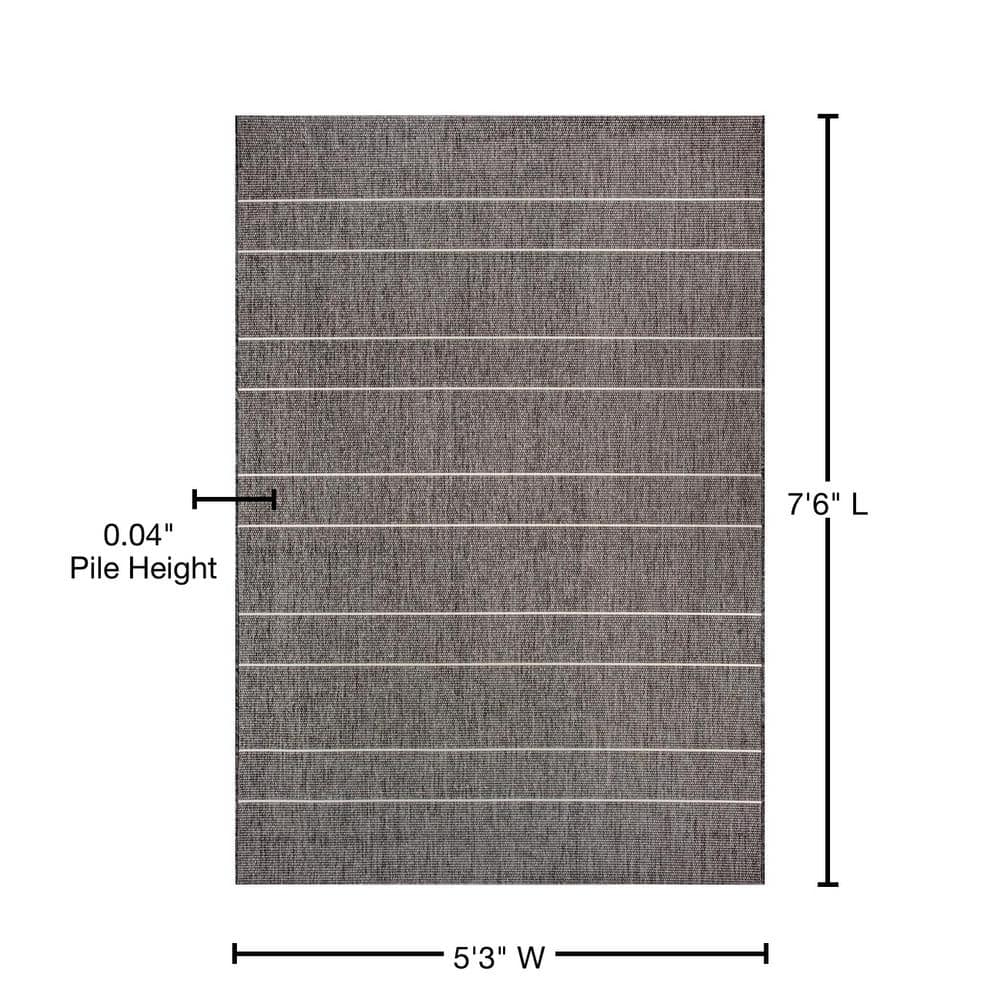 Modern Striped Gray Synthetic 64" Rectangular Easy-Care Rug
