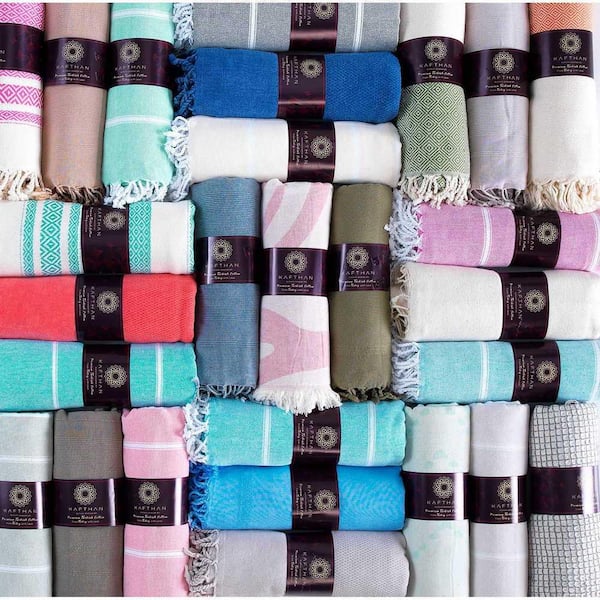 KAFTHAN Textile Plaid Turkish Cotton Bath Towels (Set of 4),  59Lx35Wx0.5H - Foods Co.