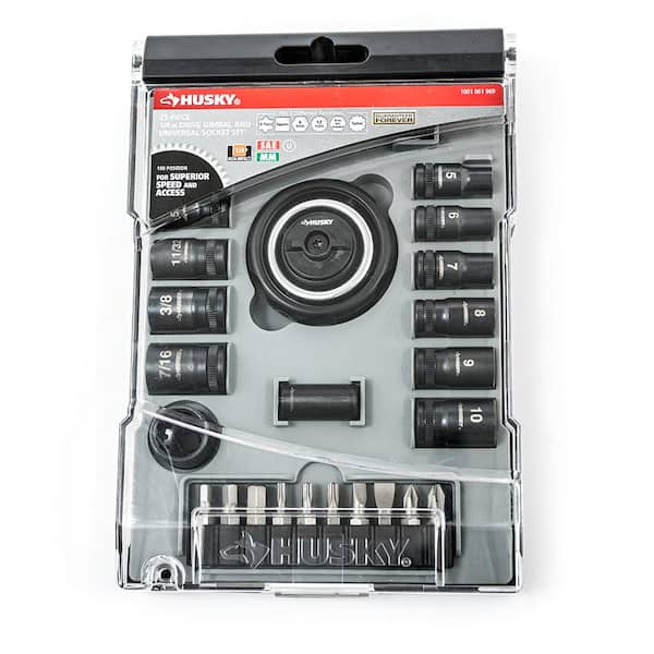 Husky - 1/4 in. Drive Gimbal Ratchet and Universal Socket Set (25-Piece)