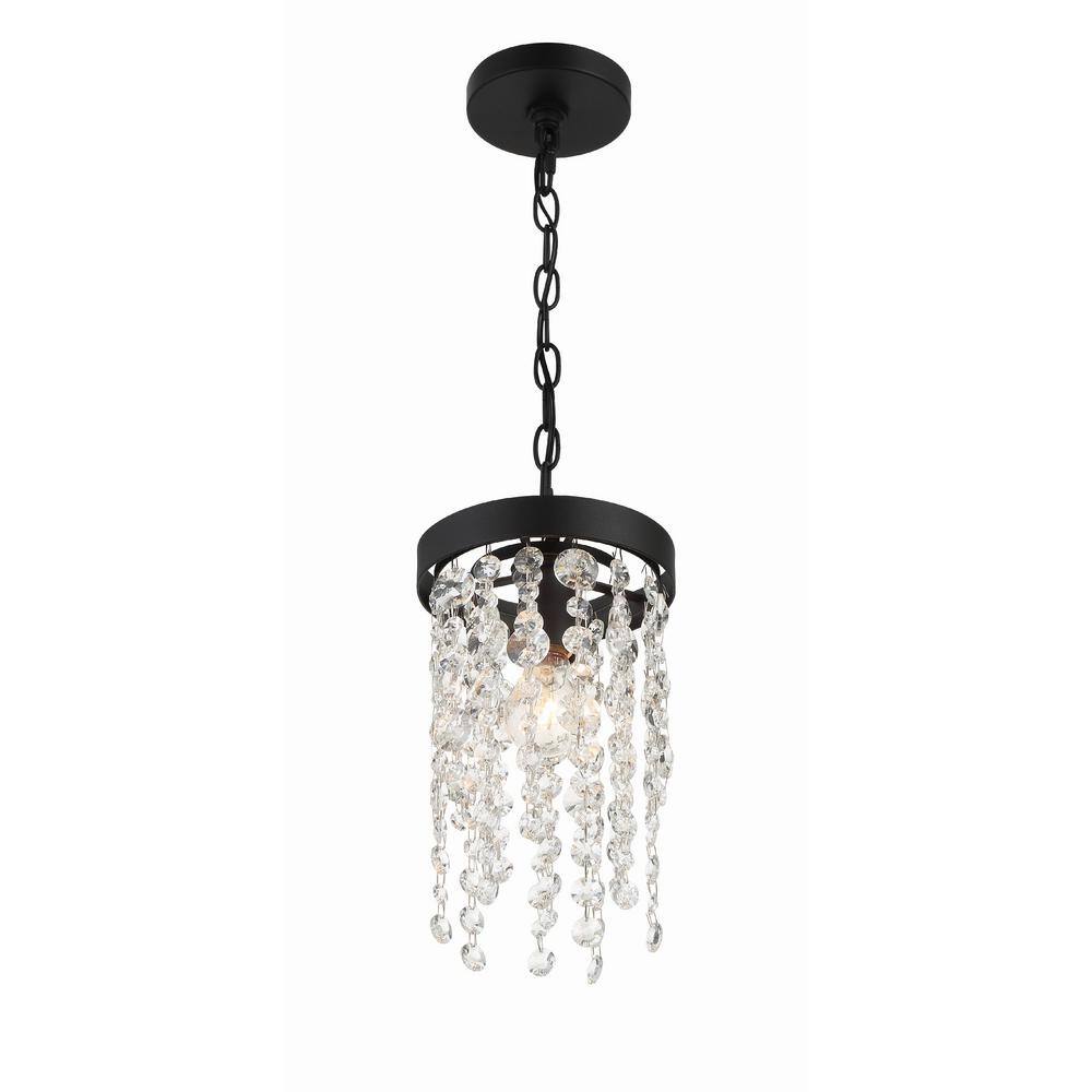 Black Forged Crystal 1-Light Pendant with Hand Cut Crystals