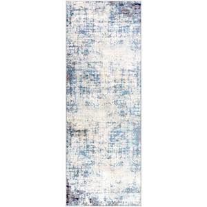 Hathor Dark Blue 3 ft. x 10 ft. Modern Abstract Polypropylene Runner Area Rug