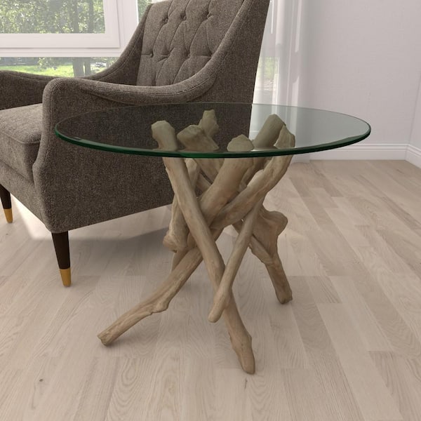 The Branch - Round Clear Glass Table with Wood Legs