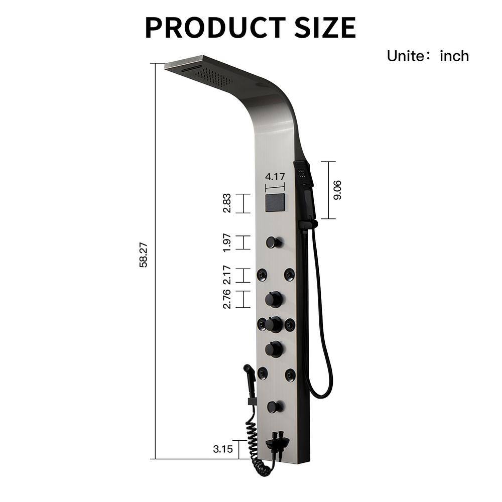 Black Nickel 8-Jet Rainfall Shower Panel System with LED Light