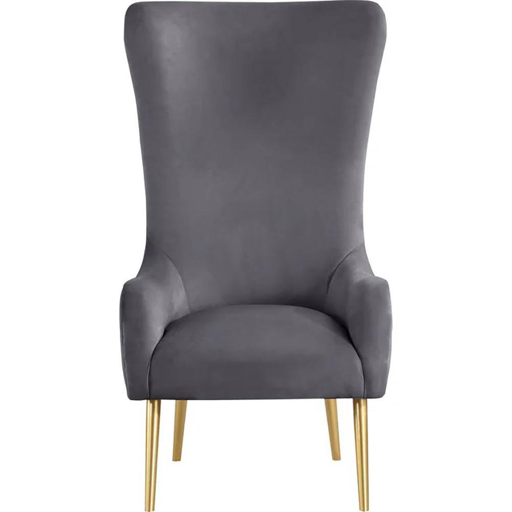 Gray Velvet Barrel Accent Chair with Gold Legs