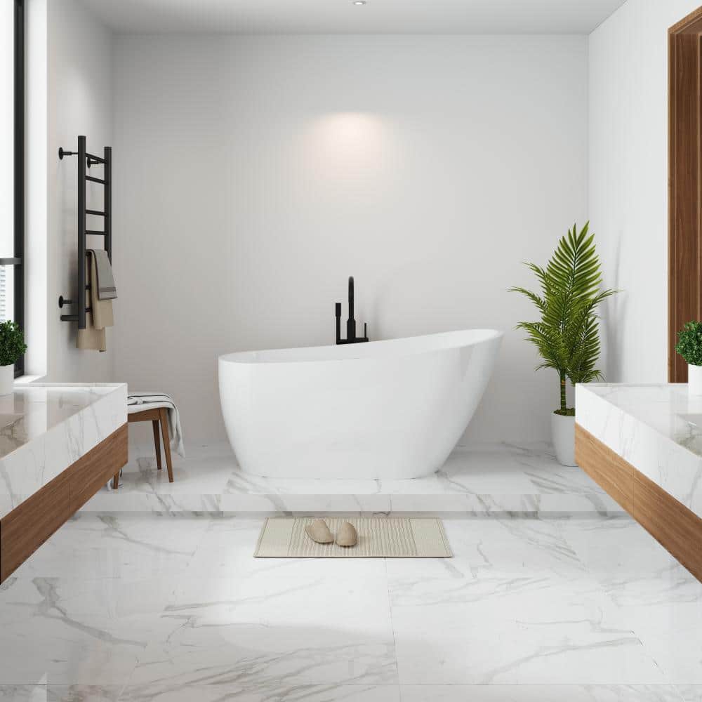 55 in. x 28 in. Acrylic Flatbottom Freestanding Soaking Bathtub in Glossy White,  Gloss White Cover price history on PriceWatchPro