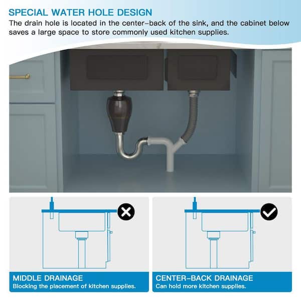Logmey 33 in. Drop-in Low Divide Double Bowl 60/40 Stainless Steel