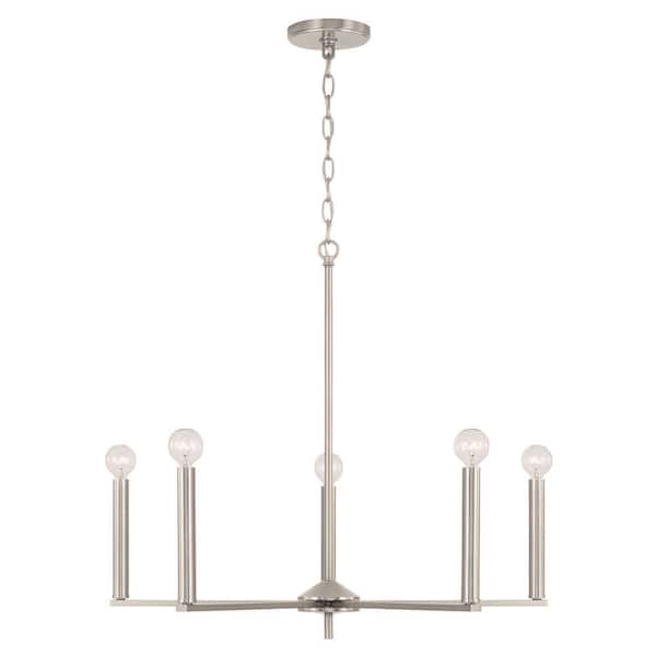 HOMEPLACE LIGHTING Portman 5-Light Brushed Nickel 27.75 in. W x 24 in. H Chandelier
