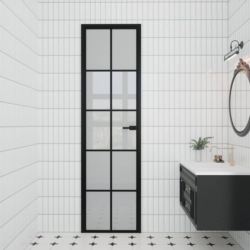 ARK DESIGN 24 in.x80 in. Right 10-Lite Frosted Glass Black Aluminum ...