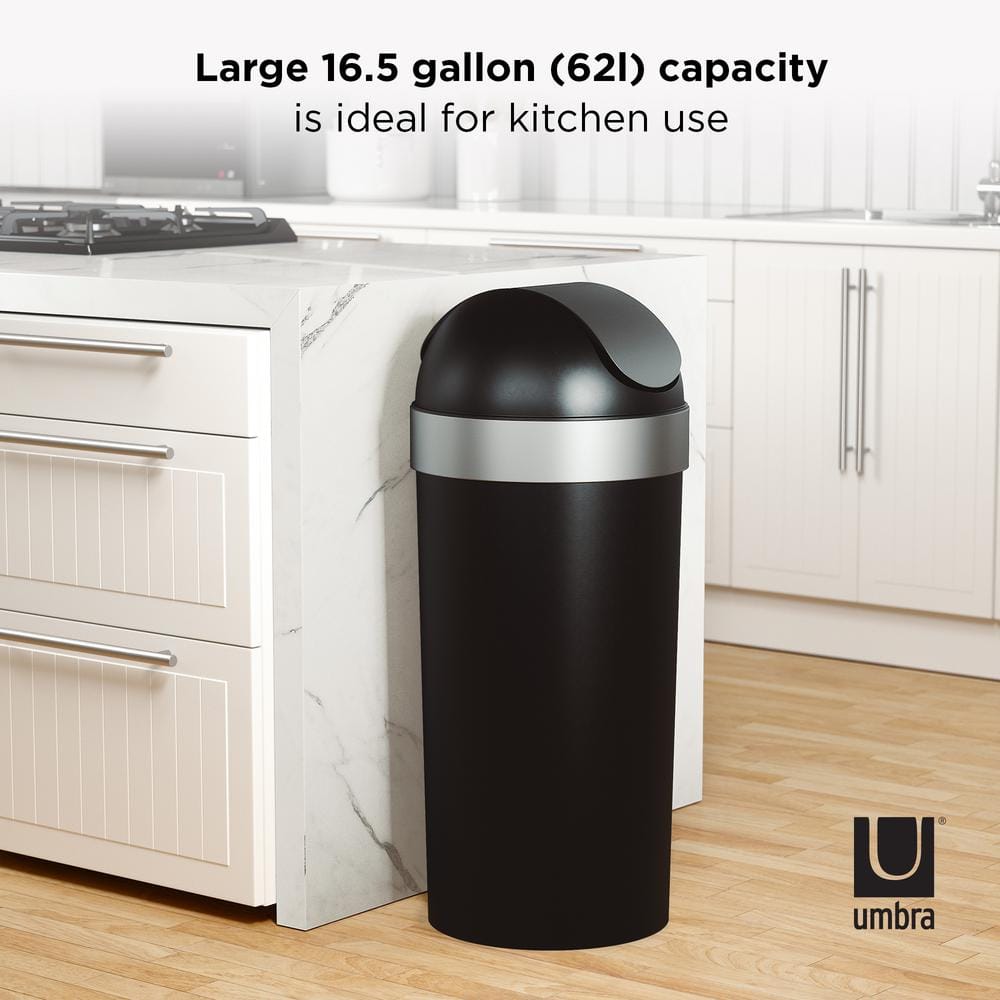 Umbra Black and Silver 16-Gallon Swing-Top Trash Can