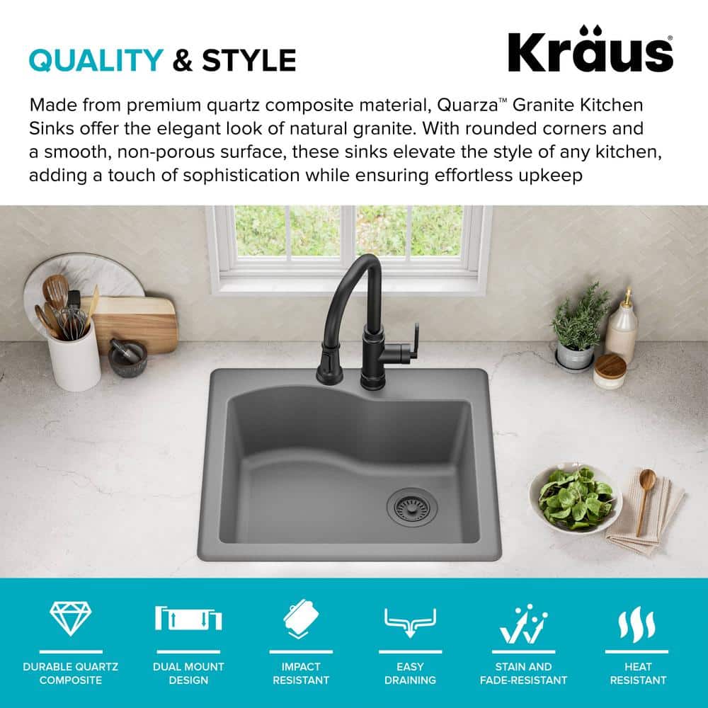 Gray Granite 25-Inch Drop-In Single Bowl Kitchen Sink