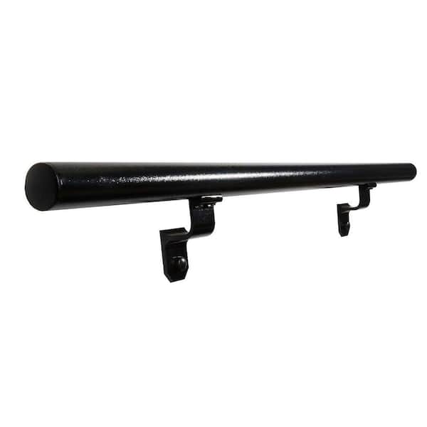 6 ft. Textured Black Aluminum Round Straight Handrail Kit