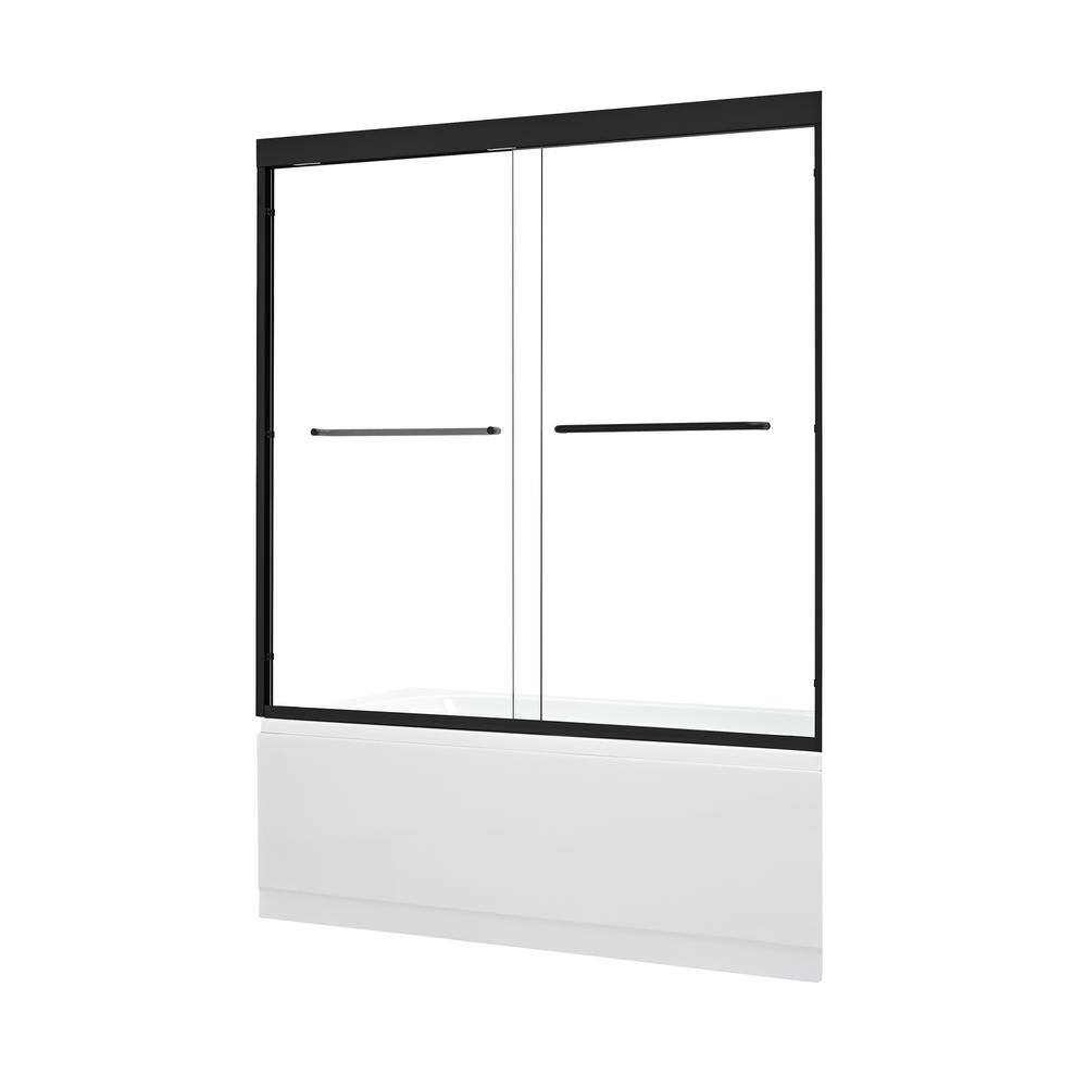 Ennis Matte Black 60" x 58" Framed Tub Door with Clear Glass