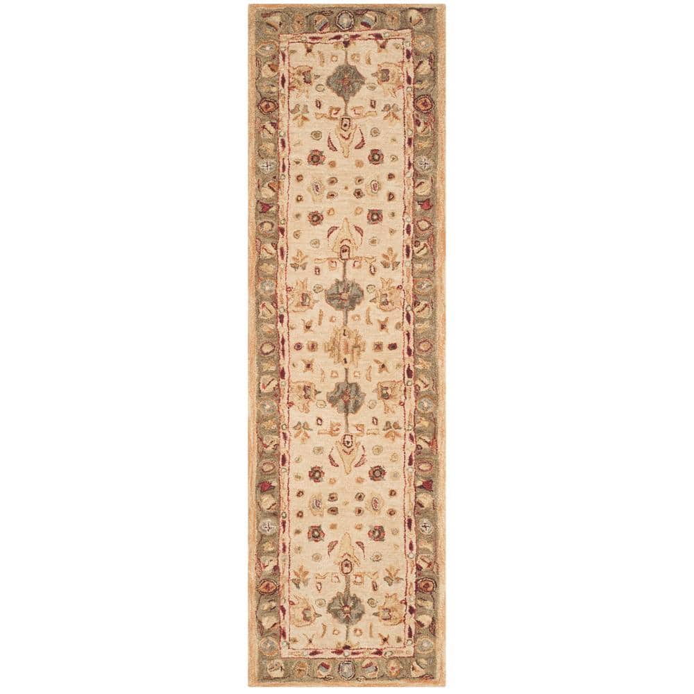 Ivory Floral Handmade Wool Tufted Runner Rug 120" x 27"