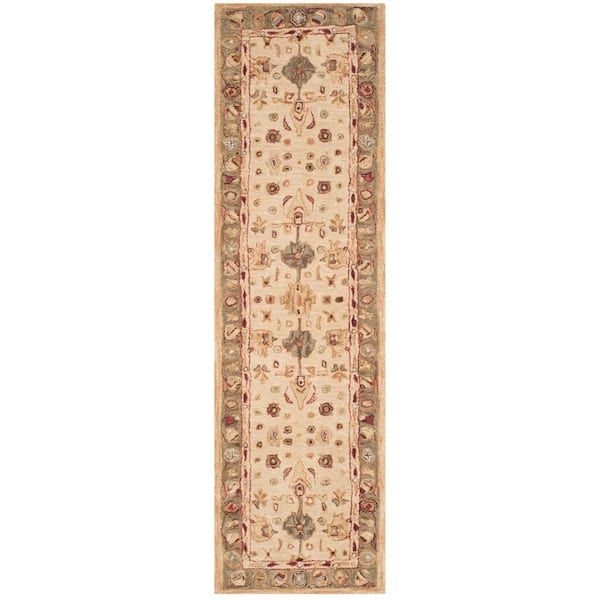 SAFAVIEH Anatolia Ivory 2 ft. x 10 ft. Border Distressed Geometric Runner Rug