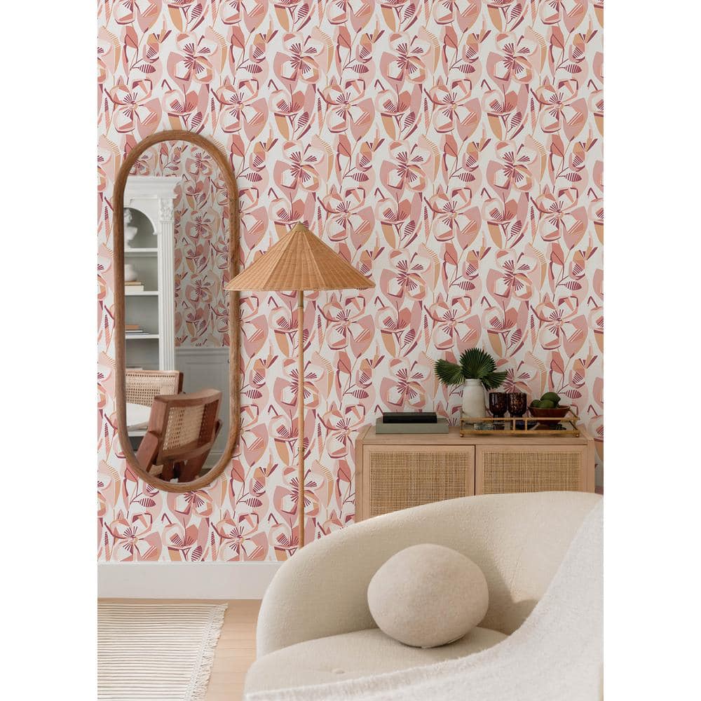 Nathalie Pink and Coral Abstract Floral Wallpaper