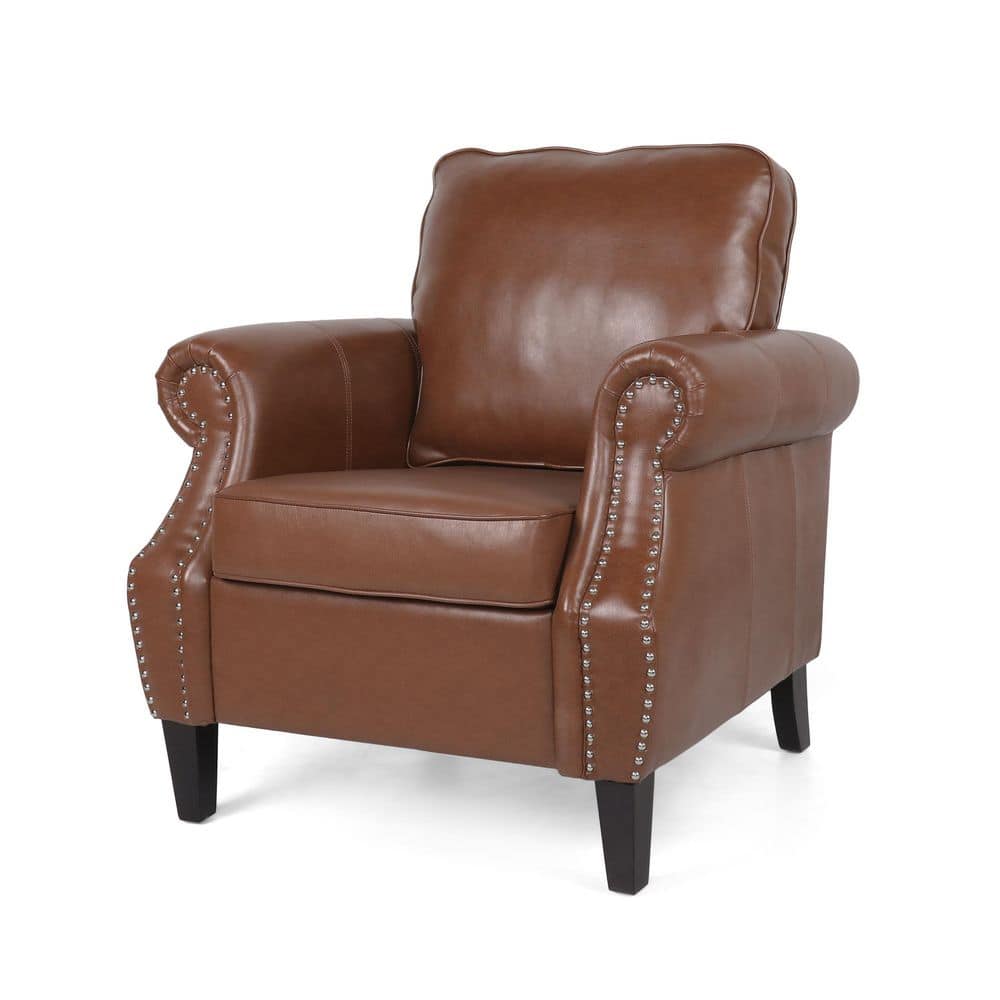 Cognac Brown Faux Leather Club Chair with Nailhead Trim