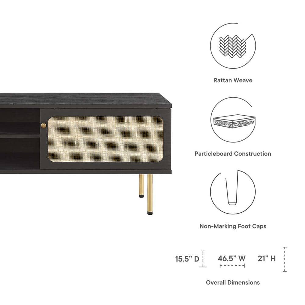 Cambria 47" Black Particleboard TV Stand with Rattan Weave