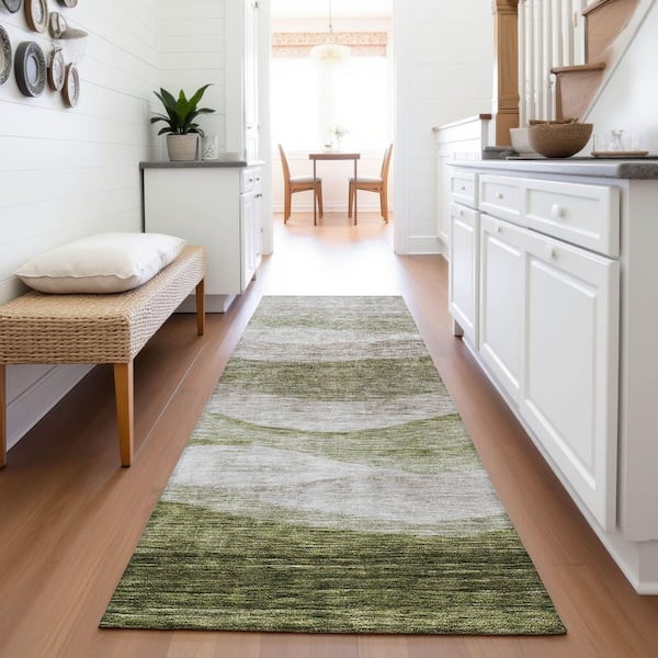 Mayfield Premium Machine Washable Abstract AMF1141 Green 2 ft. 3 in. x 7 ft. 6 in. Runner Rug