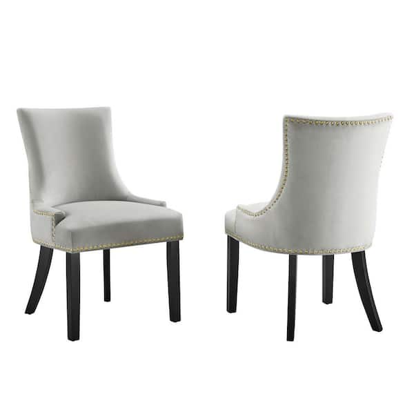MODWAY Marquis Light Gray Performance Velvet Nailhead Trim Dining Side Chairs (Set of 2)