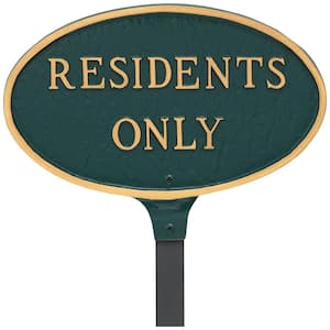 6 in. x 10 in. Small Oval Residents Only Statement Plaque Sign with 17.5 in. Lawn Stake - Green/Gold