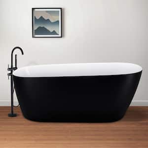 Classic 59 in. Acrylic Single Slipper Freestanding Flatbottom Bathtub Soaking SPA Tub in Matte Black