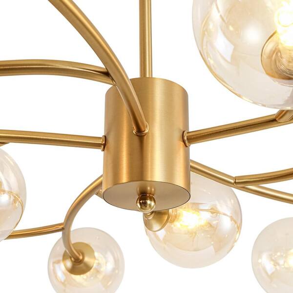 Y'INSP 15-Light Mid-Century Brass Sputnik Style Branch Chandelier