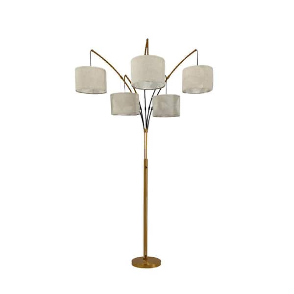 80" Arc Gold Modern 5-Light Tall Standing Tree-Style Floor Lamp with Remote, Adjustable Arched Arm, 3-Color Temperature