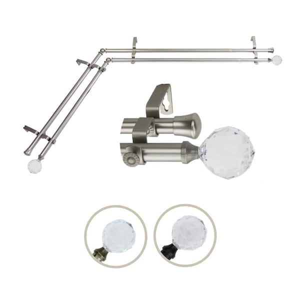 Rod Desyne 13/16" Dia Adjustable 28" to 48" Double Corner Window Curtain Rod in Satin Nickel with Faceted Finials