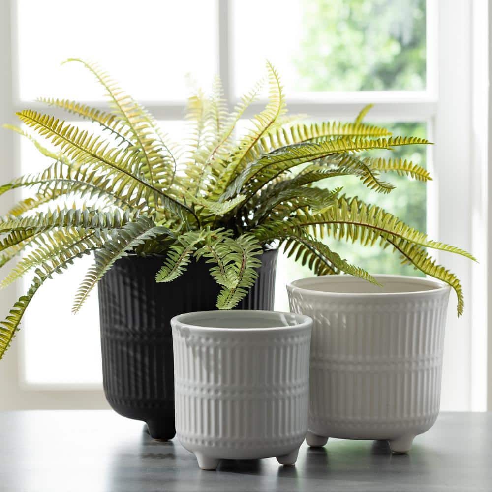 Trio of Textured Ceramic Planters in Multicolor - Indoor/Outdoor Use
