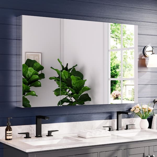 48 in. W x 30 in. H Rectangular Aluminum Surface/Recessed Medicine Cabinet with Mirror for Bathroom